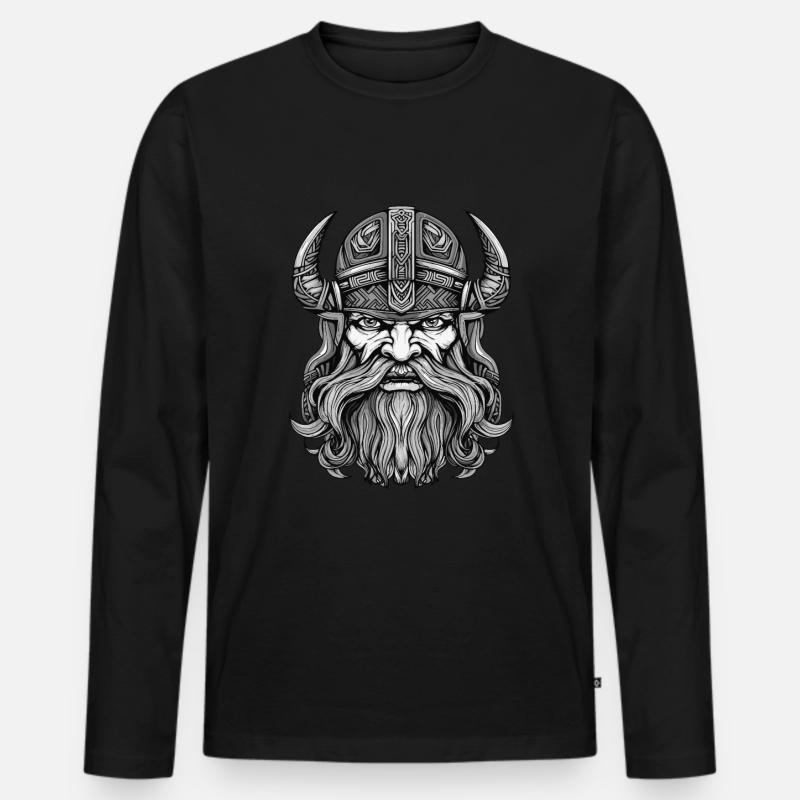 Wikinger Krieger Valhalla Kopf - Männer Premium Bio Langarmshirt - Schwarz
