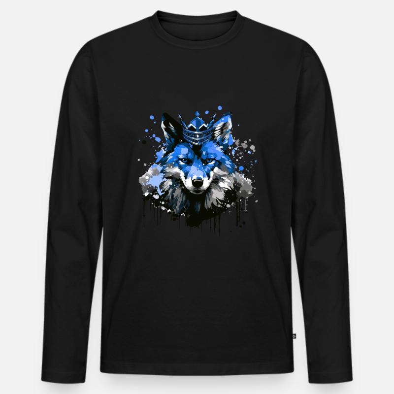 Fuchs Krone King Tier - Männer Premium Bio Langarmshirt - Schwarz