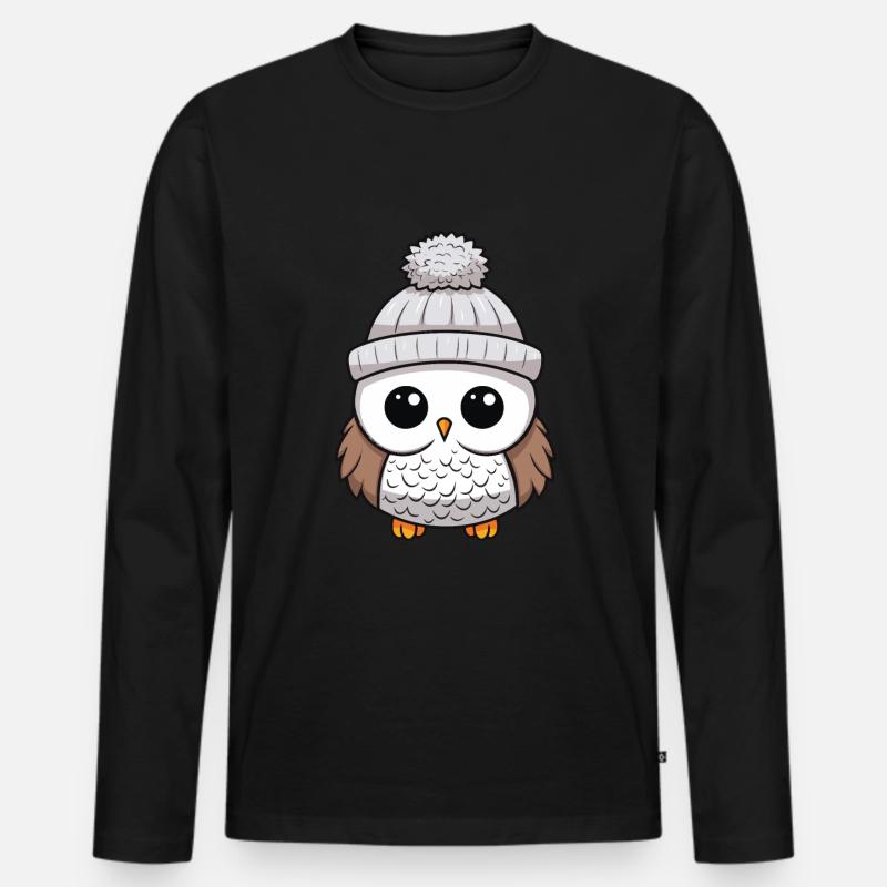 Eule Winter Comic - Männer Premium Bio Langarmshirt - Schwarz