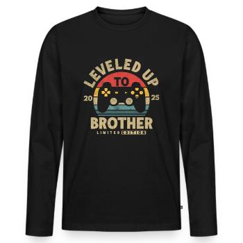 Promoted to Brother 2025 - Men's Premium Organic Long Sleeve Shirt - black - Front - Nico (187cm)