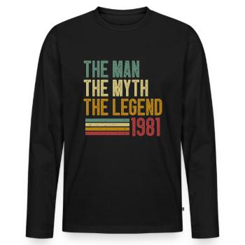 Cadeau d'anniversaire de légende né en 1981 - T-shirt manches longues Premium bio Homme - noir - Devant - Nico (187cm)