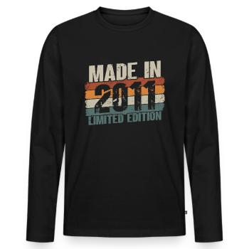 Millésime 2011 né 10 anniversaire cadeau - T-shirt manches longues Premium bio Homme - noir - Devant - Nico (187cm)