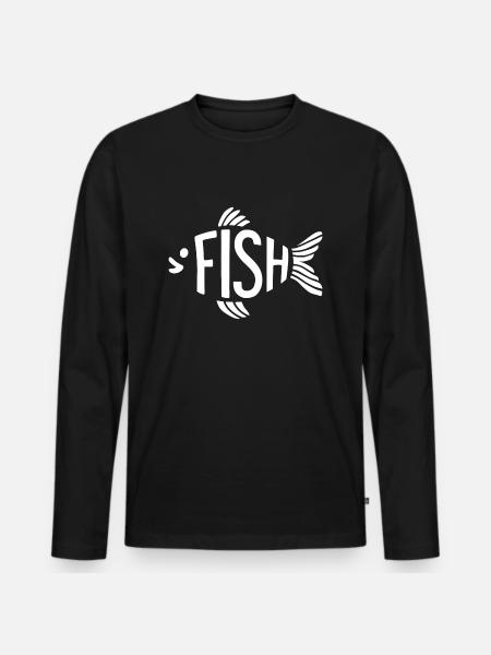 Fish Bone Skeleton Herringbone Fishing - Men's Premium Organic Long Sleeve Shirt - black