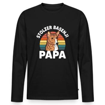 Proud Basenji Papa – Retro Dog Lover Gift - Men's Premium Organic Long Sleeve Shirt - black - Front - Nico (187cm)