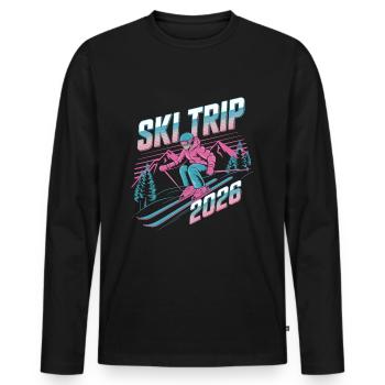 Ski Trip 2026 – Neon Retro Skiing Adventure Design - Men's Premium Organic Long Sleeve Shirt - black - Front - Nico (187cm)