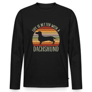 Das Leben ist besser mit einem Dackel, Sunset Doxie - Männer Premium Bio Langarmshirt - Schwarz - Vorne - Nico (187cm)
