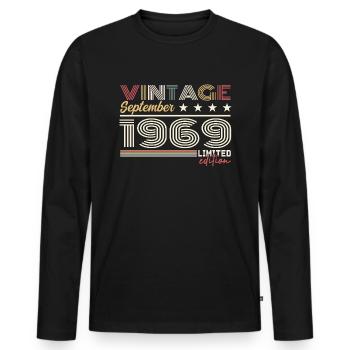 Jahrgang September 1969 September 1969 September - Männer Premium Bio Langarmshirt - Schwarz - Vorne - Nico (187cm)