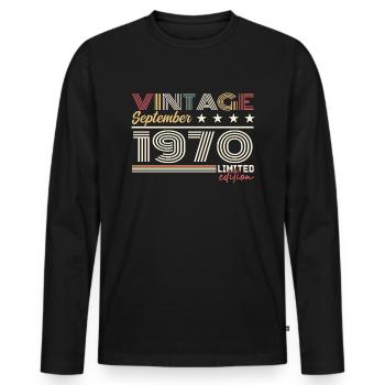 Jahrgang September 1970 September 1970 September - Männer Premium Bio Langarmshirt - Schwarz - Vorne - Nico (187cm)