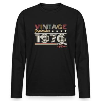 Jahrgang September 1976 September 1976 September - Männer Premium Bio Langarmshirt - Schwarz - Vorne - Nico (187cm)