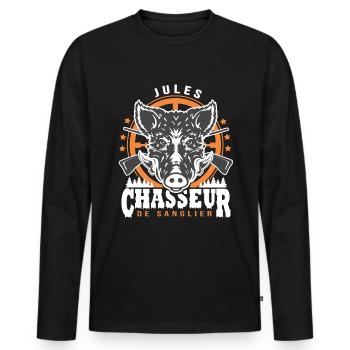 Jules chasseur de sanglier Humour Chasse - T-shirt manches longues Premium bio Homme - noir - Devant - Nico (187cm)