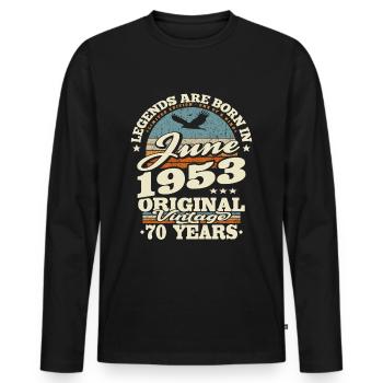 Born in Juni 1953 - 70 years old - Men's Premium Organic Long Sleeve Shirt - black - Front - Nico (187cm)