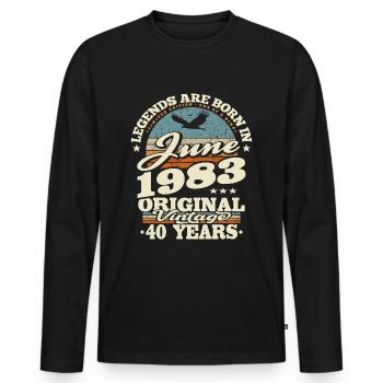 Born in Juni 1983 - 40 years old - Men's Premium Organic Long Sleeve Shirt - black - Front - Nico (187cm)