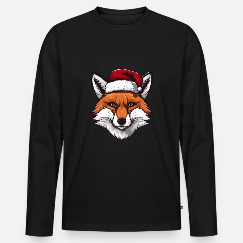 Fuchs Kopf Weihnachten Christmas - Männer Premium Bio Langarmshirt - Schwarz