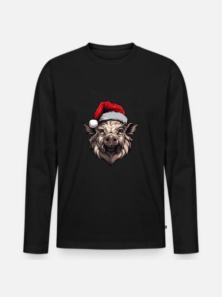 Wild Boar Christmas Animal Head - Men's Premium Organic Long Sleeve Shirt - black