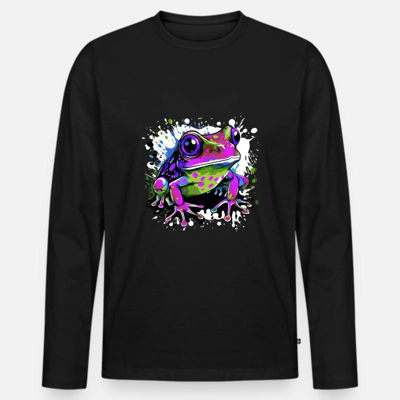 Frosch Bunt - Männer Premium Bio Langarmshirt - Schwarz