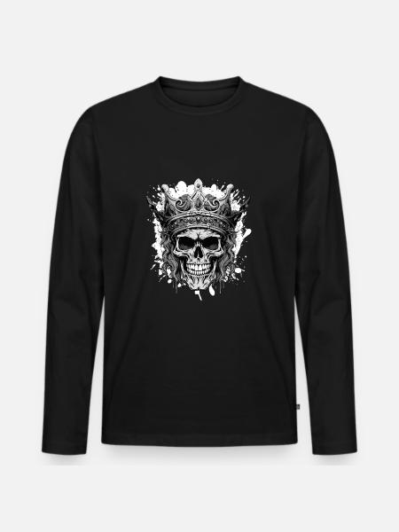Skull King Crown Skeleton - Men's Premium Organic Long Sleeve Shirt - black