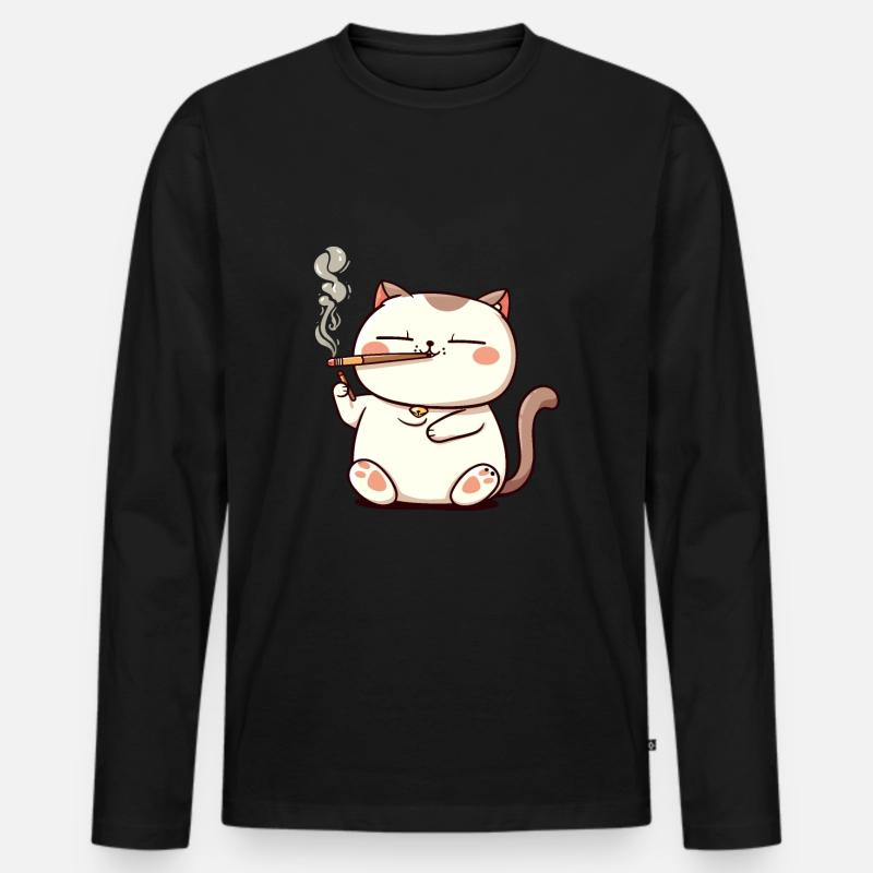 Katze Raucher Smoke Joint - Männer Premium Bio Langarmshirt - Schwarz