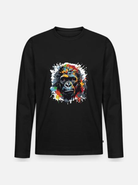 Gorilla Pop Art Head - Men's Premium Organic Long Sleeve Shirt - black