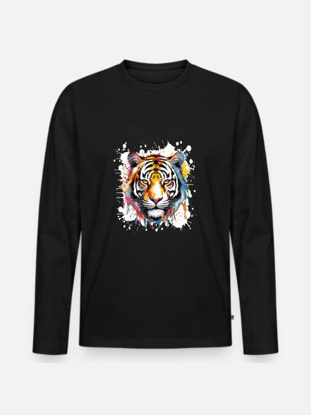 Tiger Pop Art Head - Men's Premium Organic Long Sleeve Shirt - black