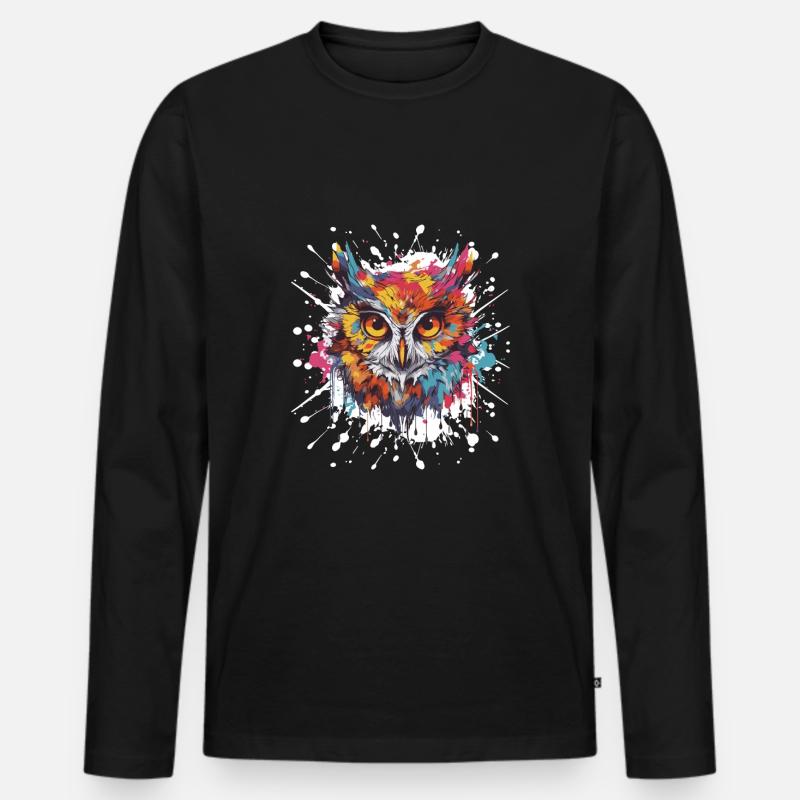 Eule Pop Art Kopf - Männer Premium Bio Langarmshirt - Schwarz