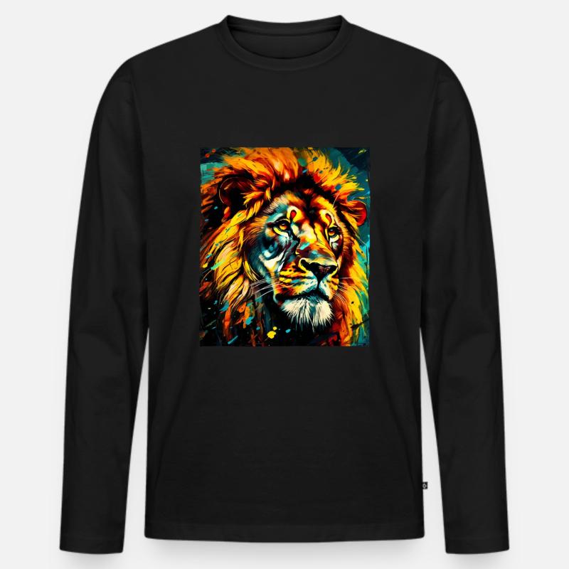 Löwe Portrait - Männer Premium Bio Langarmshirt - Schwarz