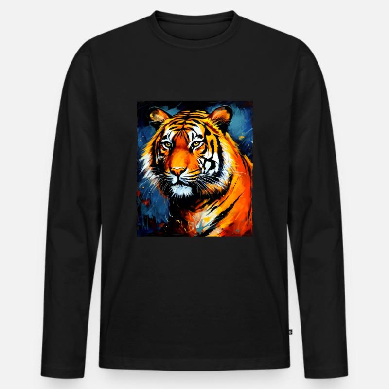 Tiger Portrait - Männer Premium Bio Langarmshirt - Schwarz