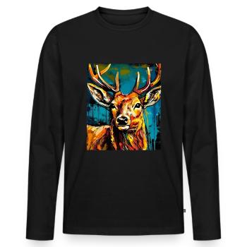Portrait de cerf - T-shirt manches longues Premium bio Homme - noir - Devant - Nico (187cm)