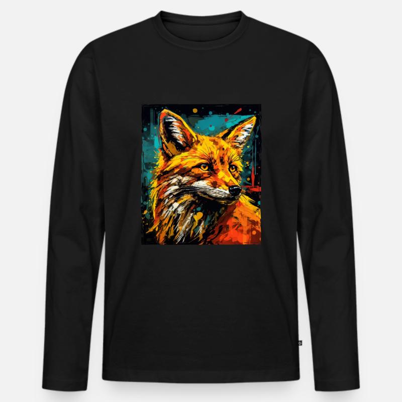 Fuchs Portrait - Männer Premium Bio Langarmshirt - Schwarz