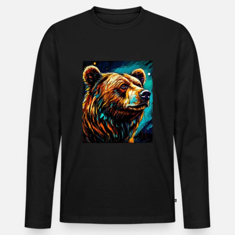Bär Portrait - Männer Premium Bio Langarmshirt - Schwarz