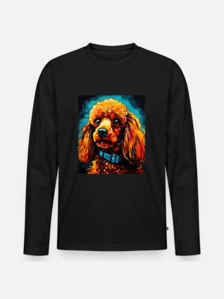 Portrait de chien caniche - T-shirt manches longues Premium bio Homme - noir