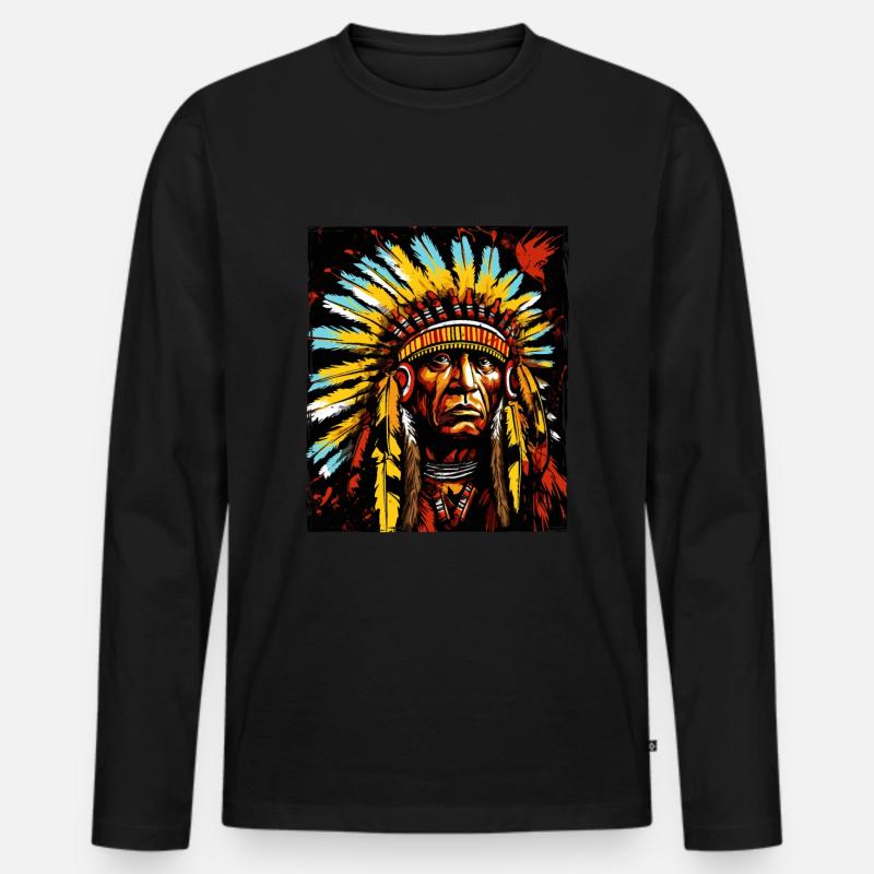 Apache Indianer Häuptling - Männer Premium Bio Langarmshirt - Schwarz