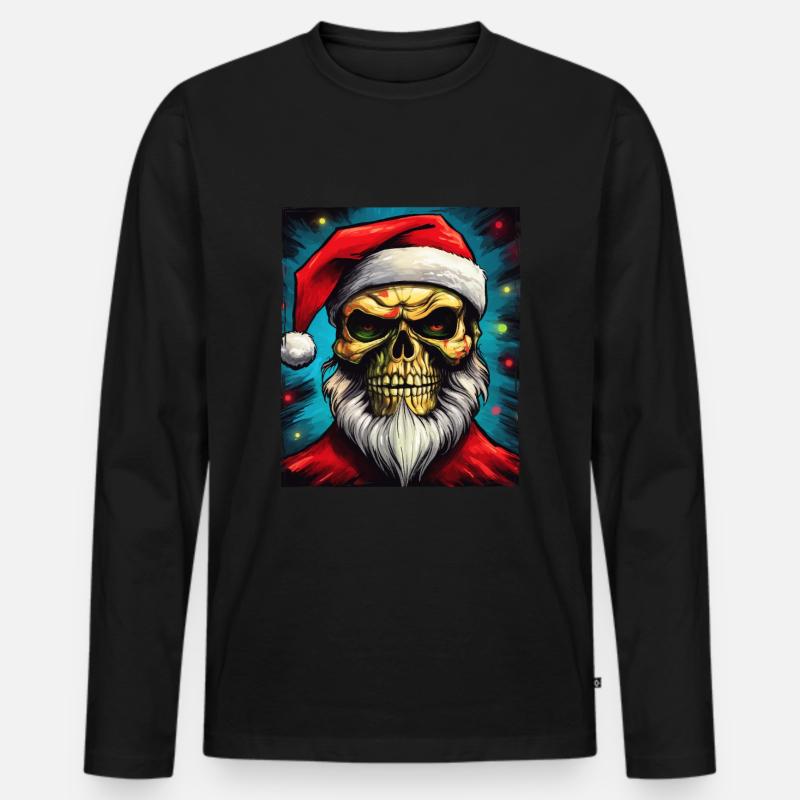 Weihnachtsmann Totenkopf - Männer Premium Bio Langarmshirt - Schwarz