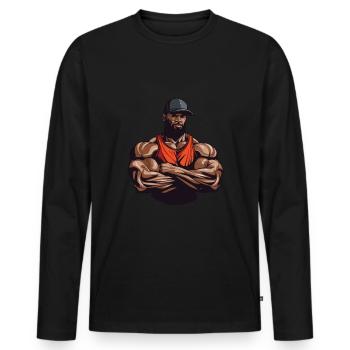 Workout Bodybuilder Muscles - Men's Premium Organic Long Sleeve Shirt - black - Front - Nico (187cm)