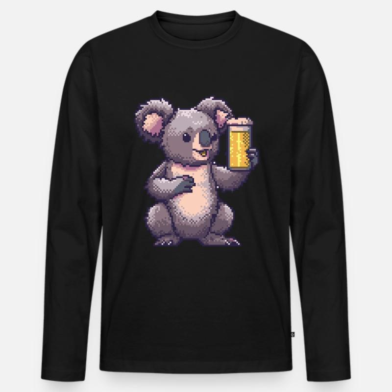 Koala Pixel Bier - Männer Premium Bio Langarmshirt - Schwarz