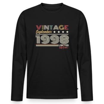 Vintage Septembre 1998 Septembre 1998 September - T-shirt manches longues Premium bio Homme - noir - Devant - Nico (187cm)
