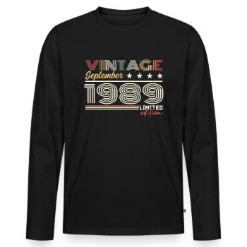 Jahrgang September 1989 September 1989 September - Männer Premium Bio Langarmshirt - Schwarz - Vorne - Nico (187cm)
