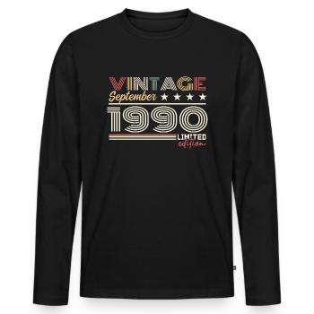 Jahrgang September 1990 September 1990 September - Männer Premium Bio Langarmshirt - Schwarz - Vorne - Nico (187cm)