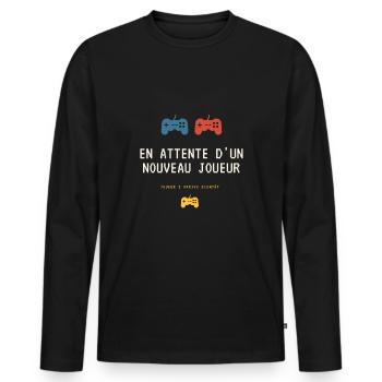 annonce grossesse humour gamer gameuse - T-shirt manches longues Premium bio Homme - noir - Devant - Nico (187cm)