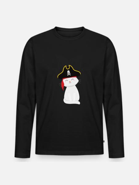 Cute cat with pirate hat - Men's Premium Organic Long Sleeve Shirt - black