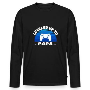t-shirt leveled up to dad - Men's Premium Organic Long Sleeve Shirt - black - Front - Nico (187cm)