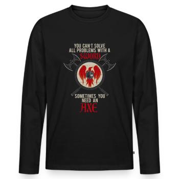 Wikinger Axt Schild - Männer Premium Bio Langarmshirt - Schwarz - Vorne - Nico (187cm)