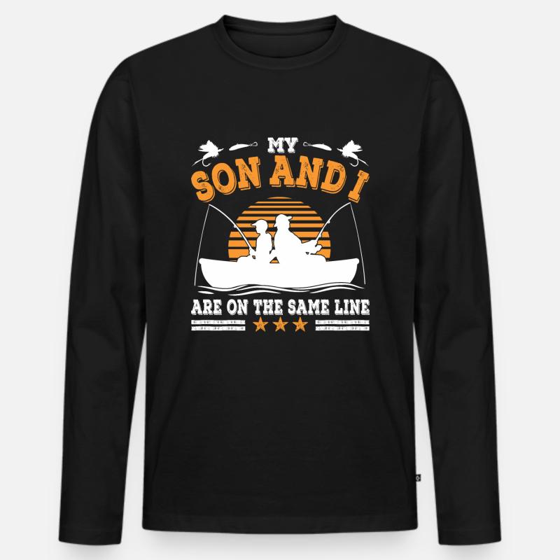Fischen Vater Sohn - Männer Premium Bio Langarmshirt - Schwarz