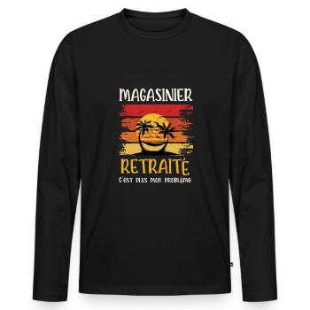 magasinier retraité - T-shirt manches longues Premium bio Homme - noir - Devant - Nico (187cm)