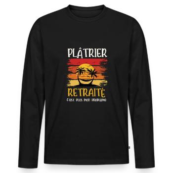 plâtrier retraité - T-shirt manches longues Premium bio Homme - noir - Devant - Nico (187cm)