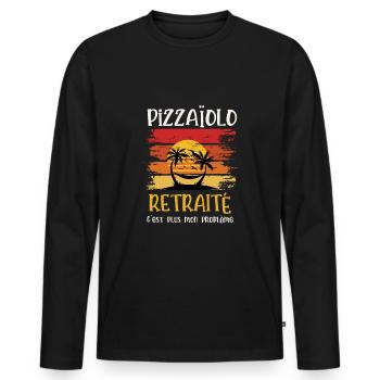 pizzaïolo retraité - T-shirt manches longues Premium bio Homme - noir - Devant - Nico (187cm)