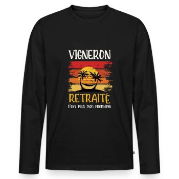 vigneron retraité - T-shirt manches longues Premium bio Homme - noir - Devant - Nico (187cm)