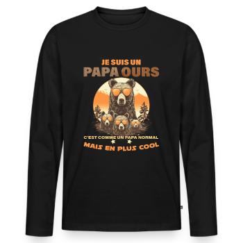 Papa Ours Et Oursons Cadeau Fête Des Pères - T-shirt manches longues Premium bio Homme - noir - Devant - Nico (187cm)