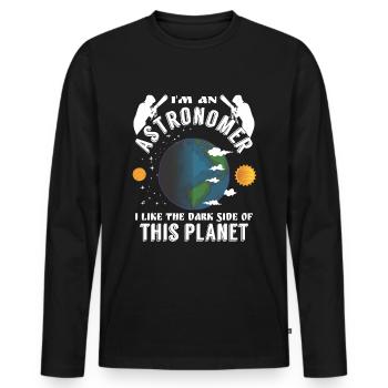 Astronome : J’aime le côté obscur de cette planète - T-shirt manches longues Premium bio Homme - noir - Devant - Nico (187cm)