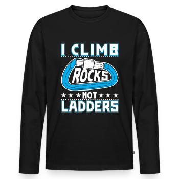 Ich klettere auf Felsen, nicht auf Leitern - Männer Premium Bio Langarmshirt - Schwarz - Vorne - Nico (187cm)