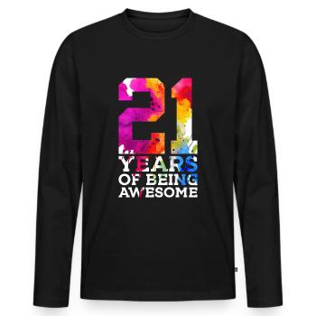 21 ANS D’ÊTRE GÉNIAL 21E ANNIVERSAIRE - T-shirt manches longues Premium bio Homme - noir - Devant - Nico (187cm)